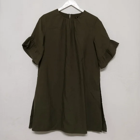 Zara Olive Green Romper Ruffle Sleeve Dress M - Picture 3 of 11